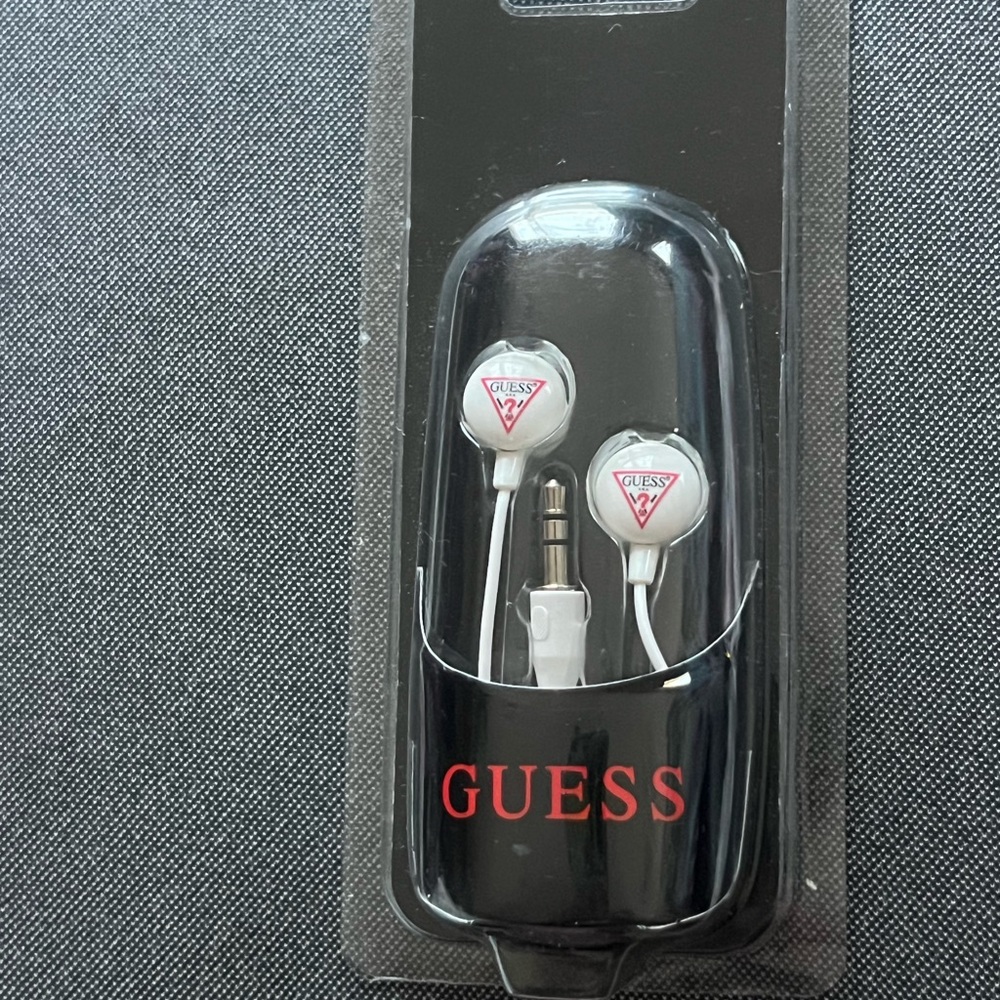 Guess White Earbuds with Red Logo Y2k 1990s